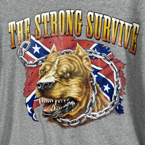 The Strong Survive Men’s T-shirt Gray American Pit Bull Patriotic Shirt - Picture 2 of 7